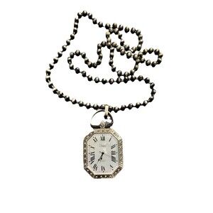 Vivani Quartz Pendant Watch Japan Silver Tone Octagon Roman Dial Vintage Style